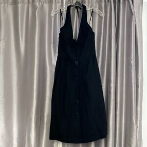 Trina Turk 4 black dress halter top viscose linen elasthane zipper back tiefront